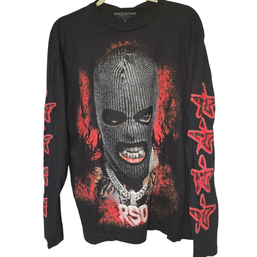 Rockstar Original Tyvion Mens M Black Red Masked Long Sleeve Shirt NWT NEW